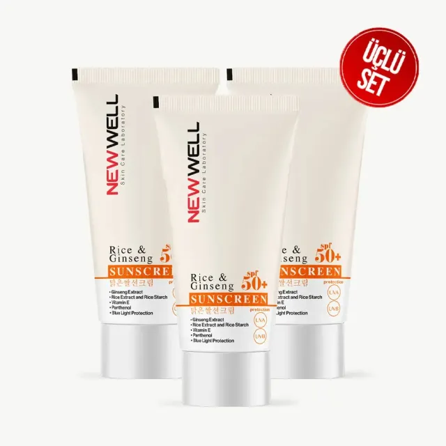 New Well Rice & Ginseng crème solaire SPF50+ 3x50ml lumière bleue