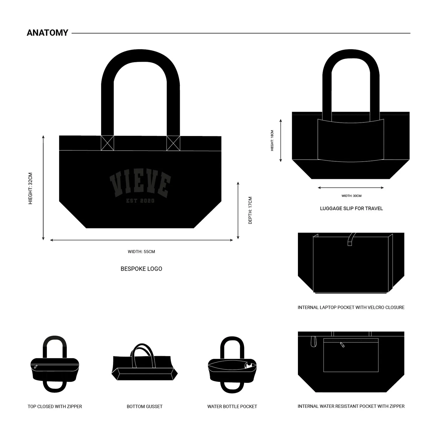 Vieve Varsity Tote 2.0 tote bag coton noir