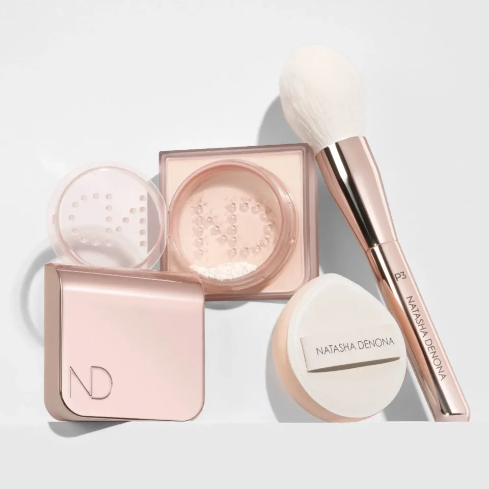 Natasha Denona Hy-Glam trio poudre fixatrice pinceau + puff