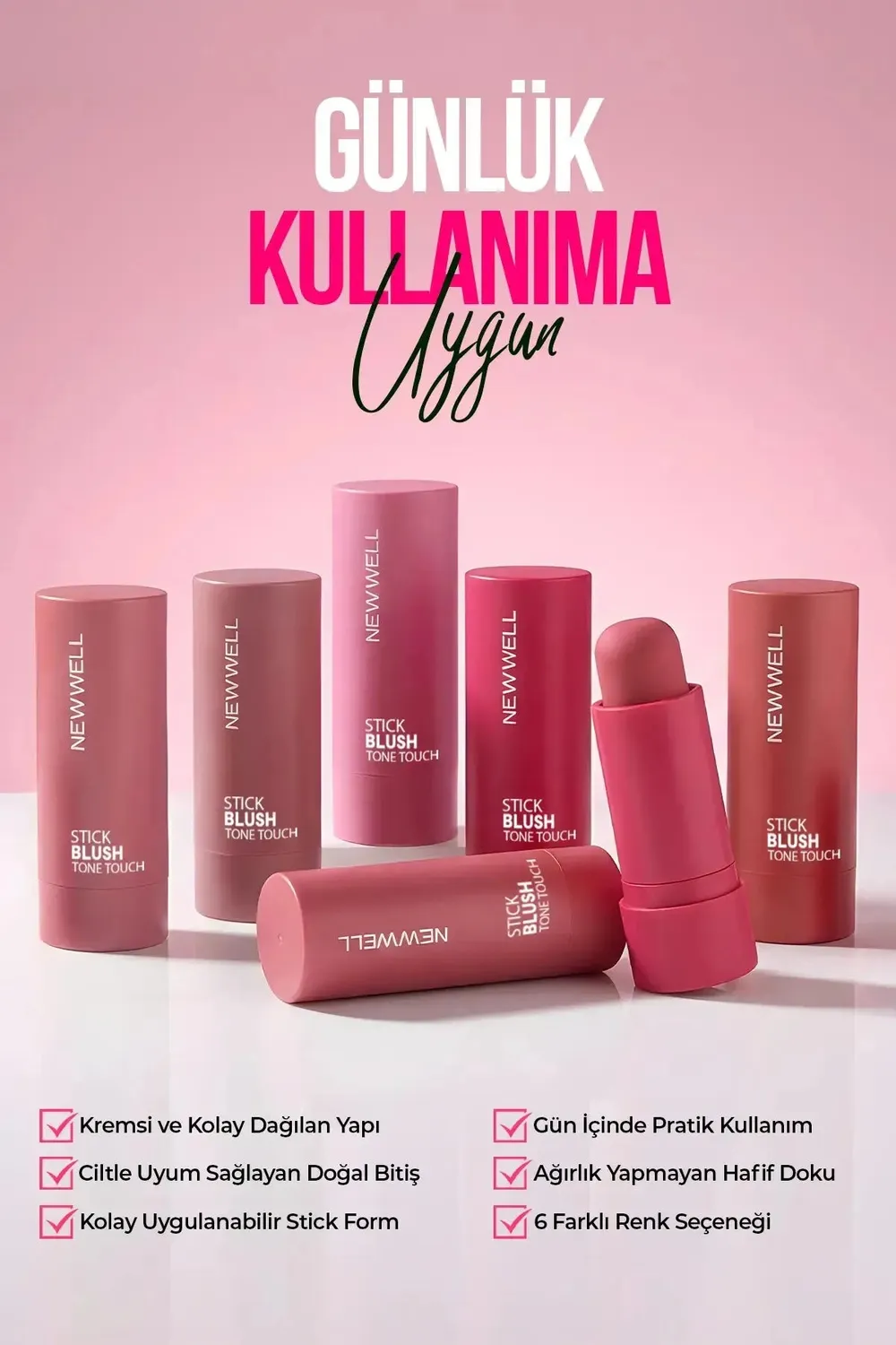 New Well Tone Touch Dusty Rose 02 blush stick rose poudré