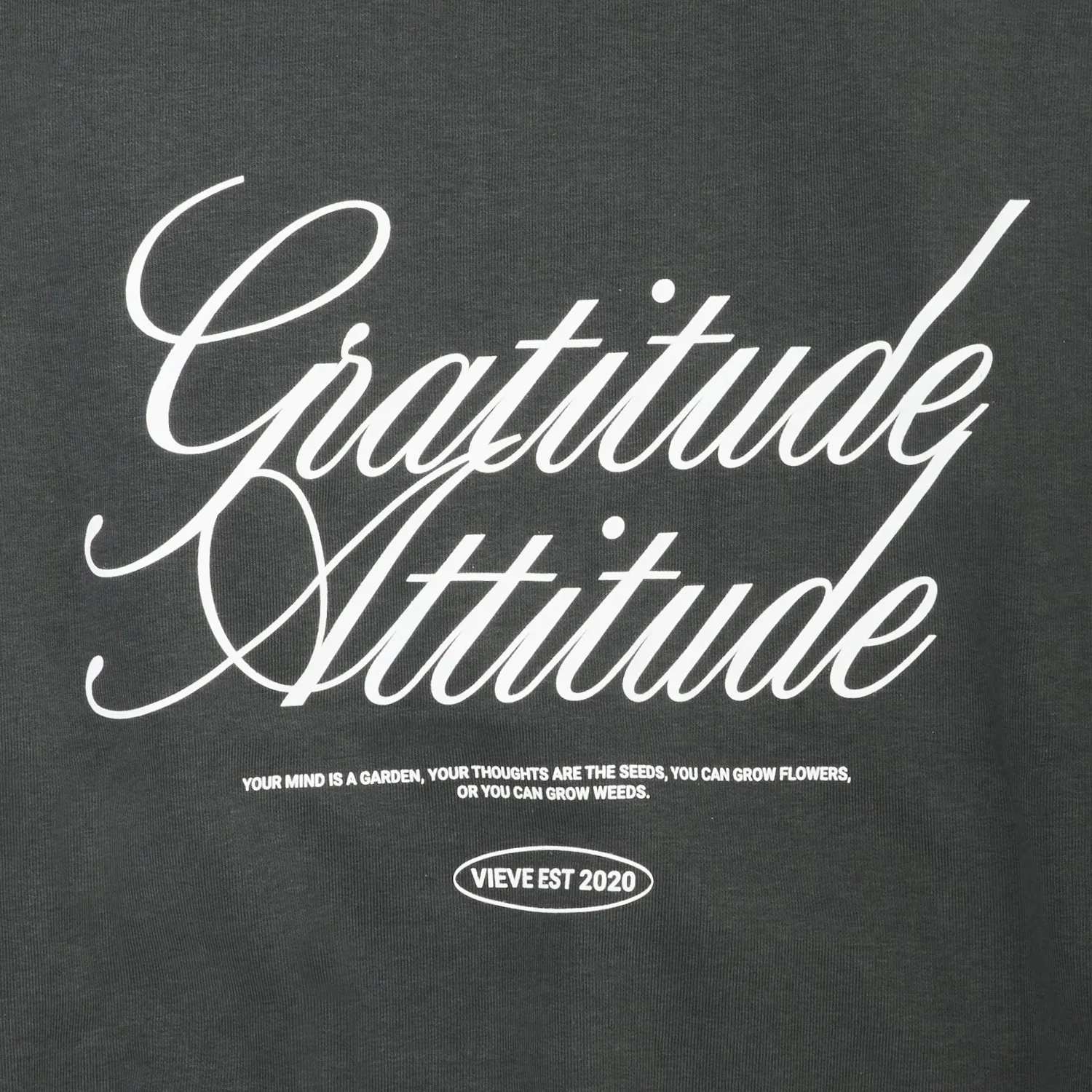 Vieve Gratitude Attitude hoodie sweat gris foncé