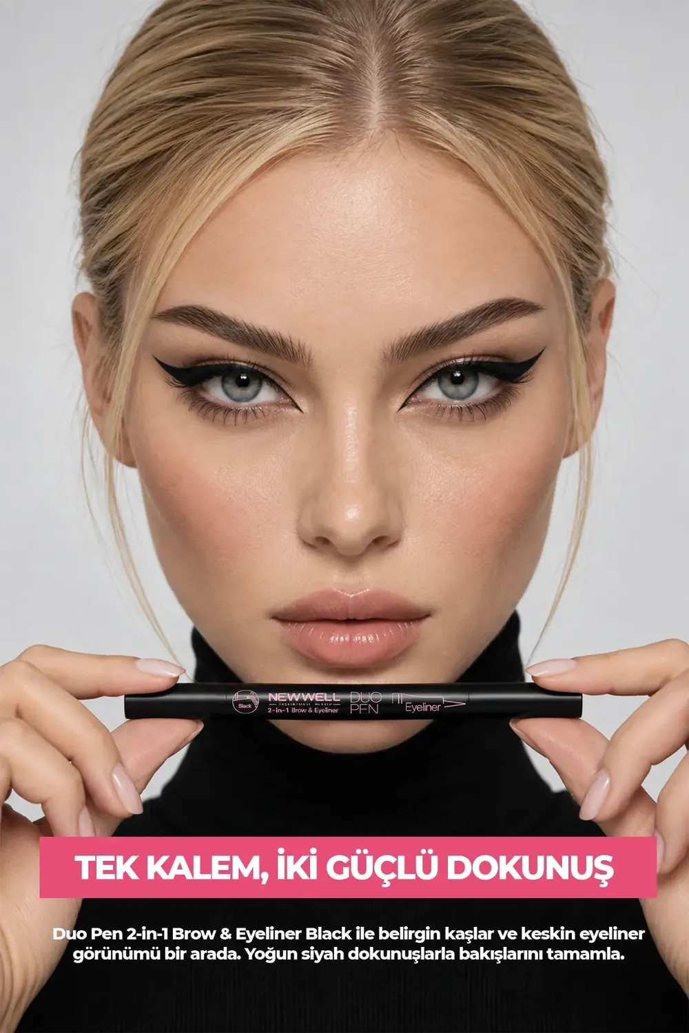New Well Duo Pen 2-en-1 Sourcils Eyeliner Noir 01 2 ml