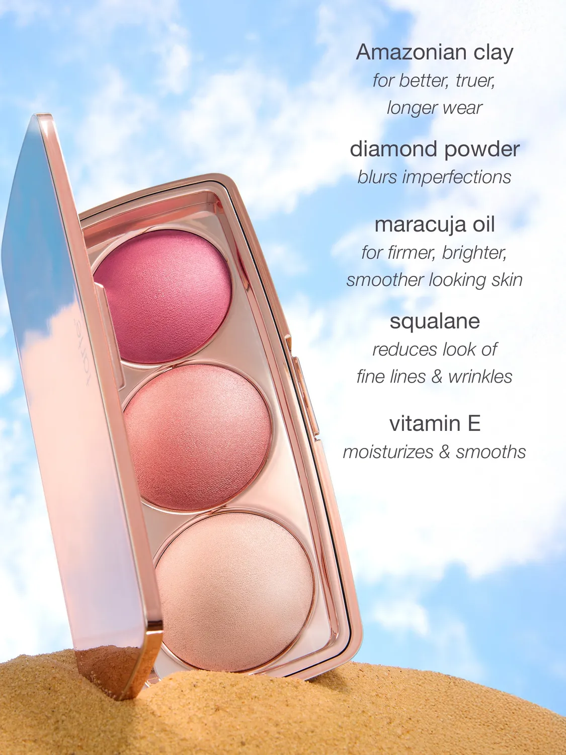 Tarte Vacay Flush palette blush trio effet soleil vegan