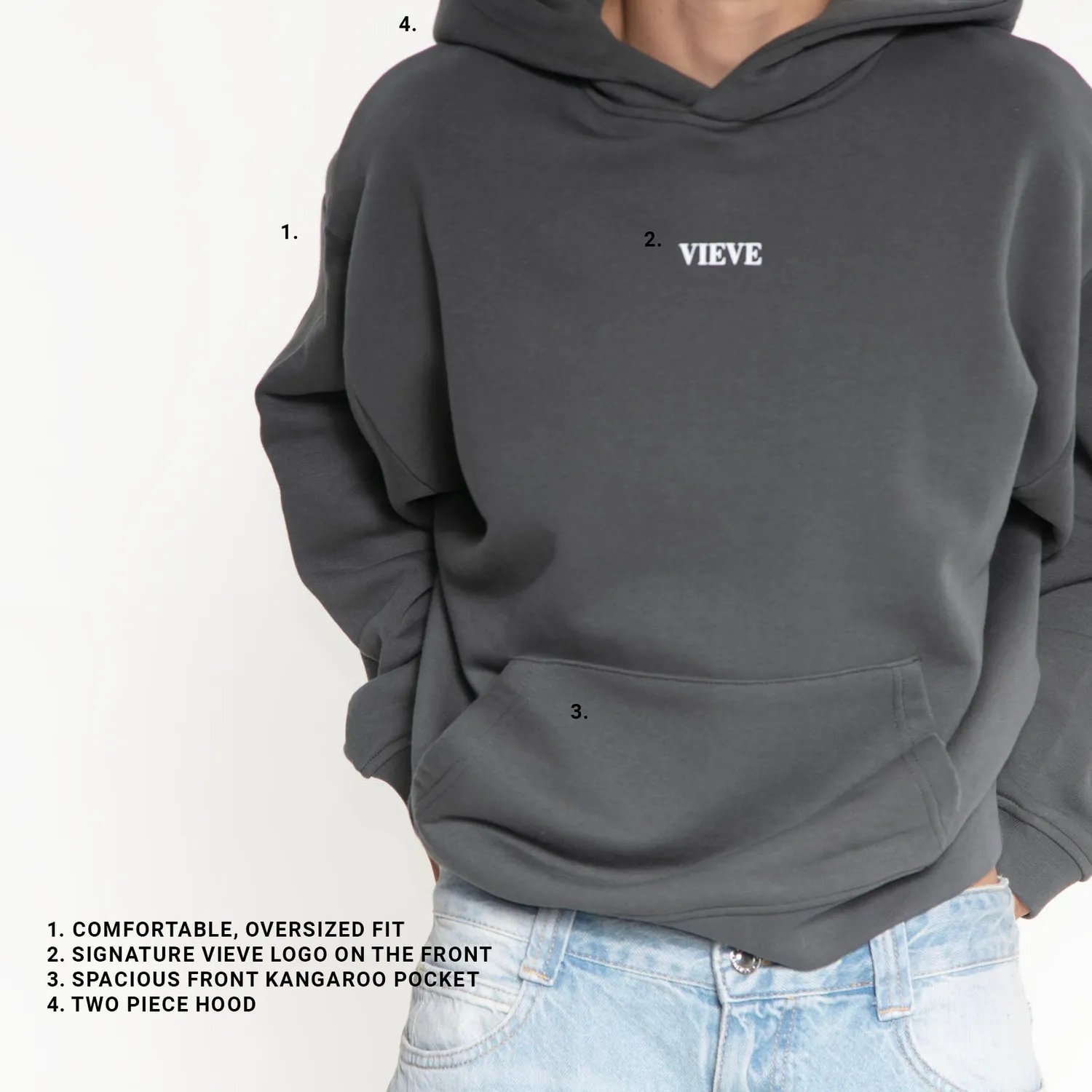 Vieve Gratitude Attitude hoodie sweat gris foncé