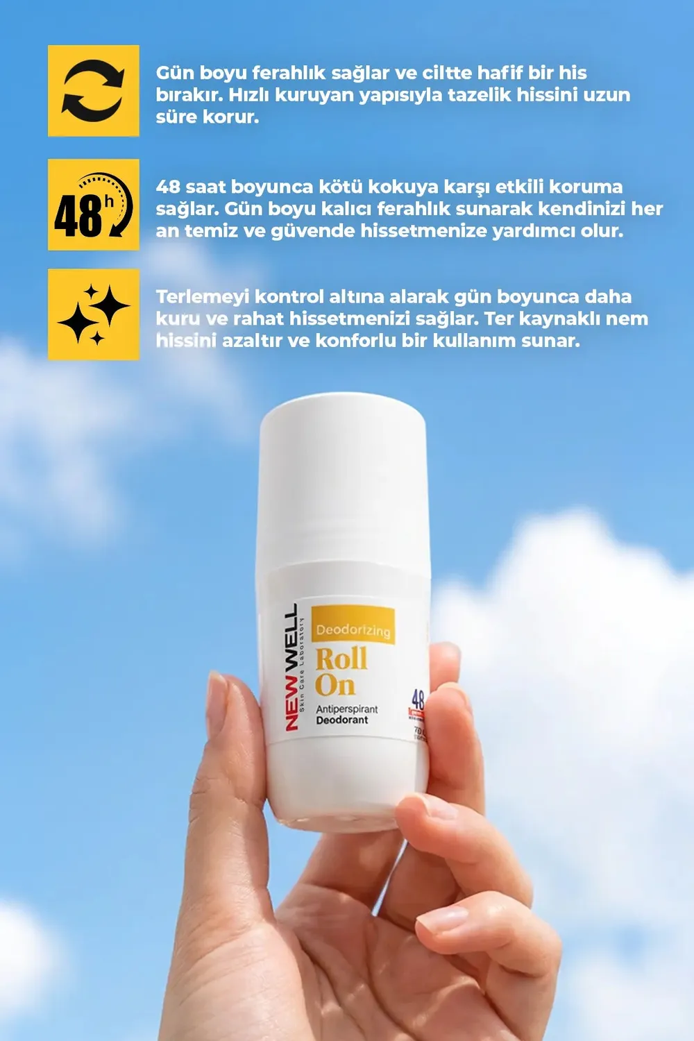 New Well déodorant roll-on jaune anti-transpirant 75 ml 48h