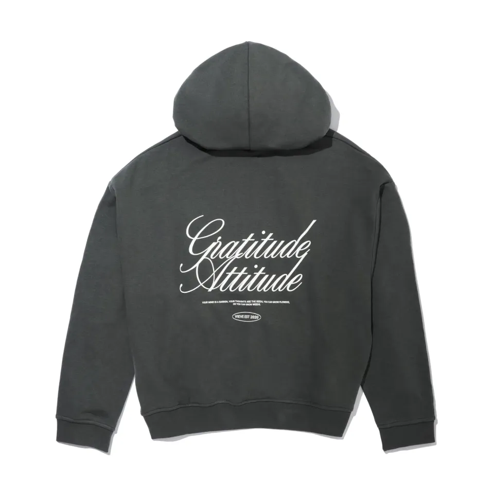 Vieve Gratitude Attitude hoodie sweat gris foncé