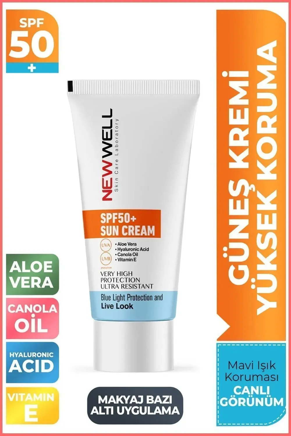 New Well Crème Solaire Visage SPF50+ Aloe Vera sans traces