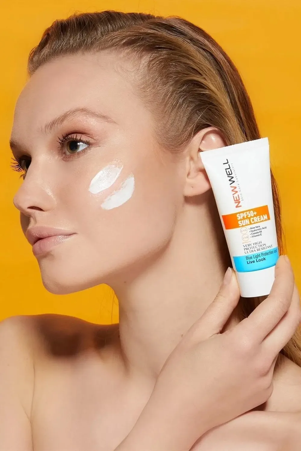 New Well Crème Solaire Visage SPF50+ Aloe Vera sans traces