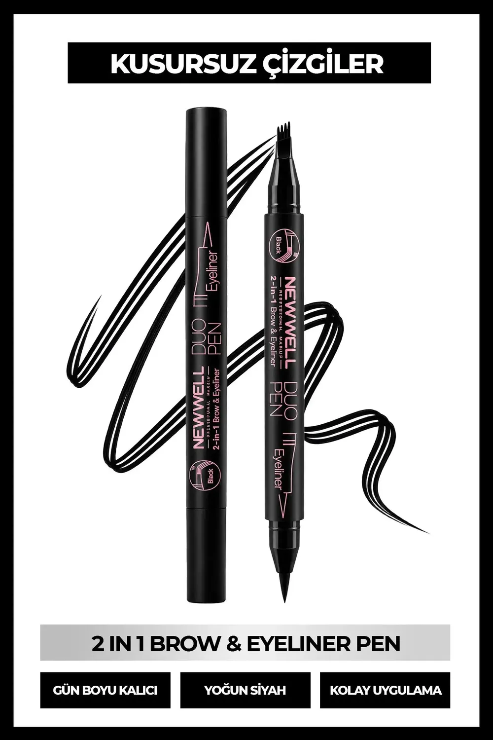 New Well Duo Pen 2-en-1 Sourcils Eyeliner Noir 01 2 ml