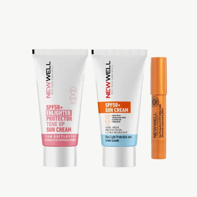 New Well coffret solaire SPF50 aloe vera rose correcteur